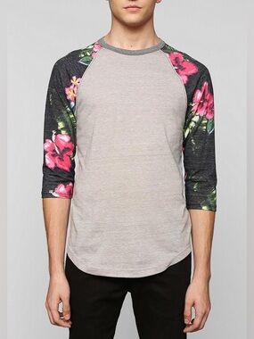 Grey Floral Raglan Baseball Tee